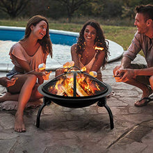 Load image into Gallery viewer, Amagabeli Fire Pit Outdoor Wood Burning Portable Folding 22in Firepit Firebowl Fireplace Poker Spark Screen Retardant Mesh Lid Deep Round Outside Backyard Camping Metal Grate Rustproof Black