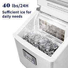 Load image into Gallery viewer, Euhomy Ice Maker Machine Countertop, 40Lbs/24H Auto Self-Cleaning, 24 pcs Ice Cube in 13 Mins, Portable Compact Ice Cube Maker, with Ice Scoop & Basket, Perfect for Home/Kitchen/Office/Bar (Silver)