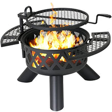 Load image into Gallery viewer, BALI OUTDOORS Fire Pits Outdoor Wood Burning, Wood Fire Pit with Cooking Grate Outdoor Fireplace with Cooking Grill Firepit Grill, Black
