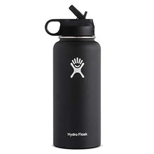 Load image into Gallery viewer, Hydro Flask Vacuum Insulated Stainless Steel Water Bottle Wide Mouth with Straw Lid (Black, 32-Ounce)