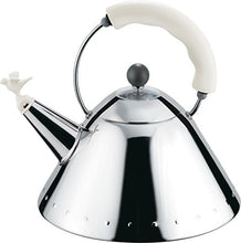 Load image into Gallery viewer, Alessi Kettle in 18/10 Stainless Steel Mirror Polished with Handle and Small Bird-Shaped Whistle in Pa, White