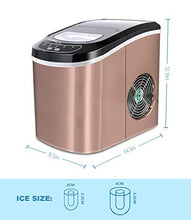 Load image into Gallery viewer, COOLLIFE Compact Counter top Ice Maker Machine with Self-cleaning- 2 Size Bullet Shaped Ice,9 Cubes Ready in 6-8 Minutes,26LBS/24H-with Ice Scoop and Basket for Home/Office (Copper)
