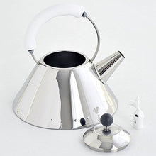 Load image into Gallery viewer, Alessi Kettle in 18/10 Stainless Steel Mirror Polished with Handle and Small Bird-Shaped Whistle in Pa, White