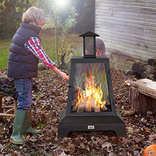 Load image into Gallery viewer, Chimenea Fireplace Outdoor Fireplace Fire Pit Wood Burning Fire Pit Patio Square Iron Fire Pit 27.5" Large Fire Pits Fire Poker Mesh Spark Screen Chimney Charcoal Grid for Garden, Backyard