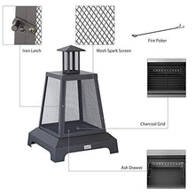Load image into Gallery viewer, Chimenea Fireplace Outdoor Fireplace Fire Pit Wood Burning Fire Pit Patio Square Iron Fire Pit 27.5" Large Fire Pits Fire Poker Mesh Spark Screen Chimney Charcoal Grid for Garden, Backyard