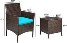 Load image into Gallery viewer, Devoko Patio Porch Furniture Sets 3 Pieces PE Rattan Wicker Chairs with Table Outdoor Garden Furniture Sets (Brown/Blue)