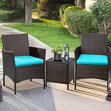 Load image into Gallery viewer, Devoko Patio Porch Furniture Sets 3 Pieces PE Rattan Wicker Chairs with Table Outdoor Garden Furniture Sets (Brown/Blue)