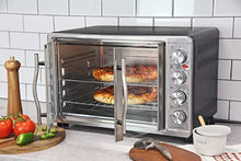 Load image into Gallery viewer, Elite Gourmet ETO-4510M Double French Door Countertop Convection Toaster Oven, Bake Broil Toast Rotisserie Keep Warm 12"-14" pizza 2 Racks, 18-Slice, 45 L, Stainless Steel & Black