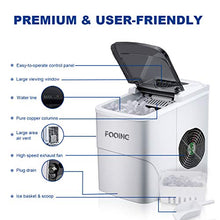Load image into Gallery viewer, FOOING Ice Maker Countertop, Self-Cleaning Function, 26lbs 24Hrs, 9 Cubes Ready in 7mins with LED Display for Parties Mixed, Portable Ice Cube Maker with Ice Scoop and Basket (Silver)