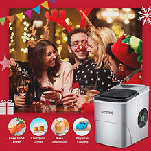 Load image into Gallery viewer, FOOING Ice Maker Countertop, Self-Cleaning Function, 26lbs 24Hrs, 9 Cubes Ready in 7mins with LED Display for Parties Mixed, Portable Ice Cube Maker with Ice Scoop and Basket (Silver)