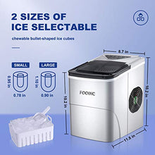Load image into Gallery viewer, FOOING Ice Maker Countertop, Self-Cleaning Function, 26lbs 24Hrs, 9 Cubes Ready in 7mins with LED Display for Parties Mixed, Portable Ice Cube Maker with Ice Scoop and Basket (Silver)