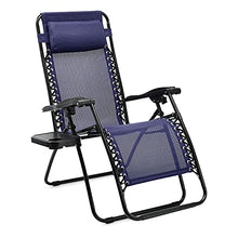 Load image into Gallery viewer, Amazon Basics Textilene Outdoor Adjustable Zero Gravity Folding Reclining Lounge Chair with Side table and Pillow - Pack of 2, Blue