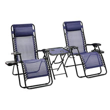 Load image into Gallery viewer, Amazon Basics Textilene Outdoor Adjustable Zero Gravity Folding Reclining Lounge Chair with Side table and Pillow - Pack of 2, Blue