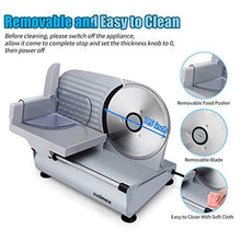 Load image into Gallery viewer, CUSIMAX Meat Slicer Electric Food Slicer with 7.5” Removable Stainless Steel Blade and Pusher, Deli Cheese Fruit Vegetable Bread Cutter, Adjustable Knob for Thickness, Food Carriage & Non-Slip Feet