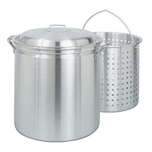 Load image into Gallery viewer, Bayou Classic 4060 60-qt Aluminum Stockpot w/ Basket Features Domed Vented Lid Heavy Riveted Handles Perforated Aluminum Basket Perfect For Boiling Steaming and Canning