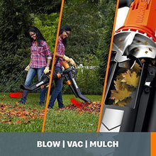 Load image into Gallery viewer, WORX WG509 TRIVAC 12 Amp 3-In-1 Electric Blower/Mulcher/Vacuum with Multi-Stage All Metal Mulching System, Black