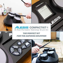 Load image into Gallery viewer, Alesis Compact Kit 4 – Tabletop Electric Drum Set with 70 Electronic / Acoustic Drum Kit Sounds, 4 Pads, Battery- or AC-Power and Drum Sticks Included
