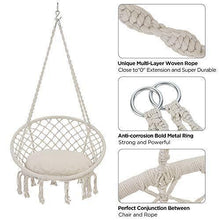 Load image into Gallery viewer, Patio Watcher Hammock Chair Macrame Swing with Cushion and Hanging Hardware Kits, Handmade Knitted Mesh Rope Swing Chair for Indoor, Outdoor, Home, Bedroom, Patio, Yard,Deck, Garden