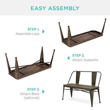 Load image into Gallery viewer, Best Choice Products 42in Indoor Outdoor Industrial Metal Rustic Farmhouse Dining Bench for Patio, Entryway, Garden, Backyard w/Wooden Seat, Removable Backrest, Non-Marring Foot Caps - Espresso