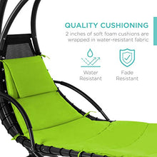 Load image into Gallery viewer, Best Choice Products Outdoor Hanging Curved Chaise Lounge Chair Swing for Backyard, Patio w/ Built-In Pillow, Removable Canopy, Stand - Green