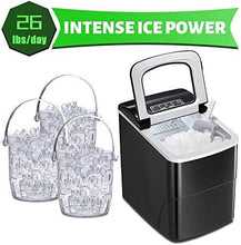 Load image into Gallery viewer, AGLUCKY Ice Maker Machine for Countertop, Portable Ice Cube Makers, Make 26 lbs ice in 24 hrs,Ice Cube Rready in 6-8 Mins with Ice Scoop and Basket for Home/Office/Bar (Black)