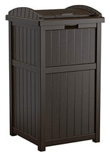 Load image into Gallery viewer, Suncast 33 Gallon Can Resin Outdoor Trash Hideaway with Lid Use in Backyard, Deck, or Patio, Brown