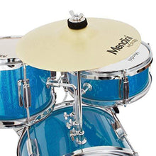 Load image into Gallery viewer, Mendini by Cecilio 13 inch 3-Piece Kids/Junior Drum Set with Throne, Cymbal, Pedal & Drumsticks (Blue Metallic)