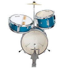 Load image into Gallery viewer, Mendini by Cecilio 13 inch 3-Piece Kids/Junior Drum Set with Throne, Cymbal, Pedal & Drumsticks (Blue Metallic)