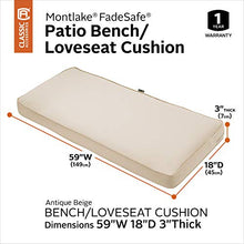 Load image into Gallery viewer, Classic Accessories Montlake Water-Resistant 59 x 18 x 3 Inch Outdoor Bench/Settee Cushion, Patio Furniture Swing Cushion, Antique Beige, Patio Loveseat Cushion