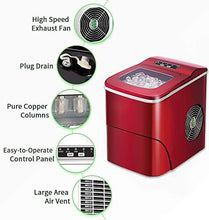 Load image into Gallery viewer, AGLUCKY Counter top Ice Maker Machine,Compact Automatic Ice Maker,9 Cubes Ready in 6-8 Minutes,Portable Ice Cube Maker with Scoop and Basket,Perfect for Home/Kitchen/Office/Bar (Red)