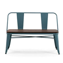 Load image into Gallery viewer, Erommy Metal Bench Industrial Mid-Century 2 Person Chair with Wood Seat,Dining Bench with Floor Protector (Blue)