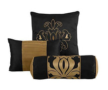 Load image into Gallery viewer, Chezmoi Collection 7-Piece Jacquard Floral Comforter Set Bed-in-a-Bag Set, Queen, Black Gold