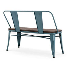 Load image into Gallery viewer, Erommy Metal Bench Industrial Mid-Century 2 Person Chair with Wood Seat,Dining Bench with Floor Protector (Blue)