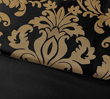 Load image into Gallery viewer, Chezmoi Collection 7-Piece Jacquard Floral Comforter Set Bed-in-a-Bag Set, Queen, Black Gold