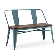 Load image into Gallery viewer, Erommy Metal Bench Industrial Mid-Century 2 Person Chair with Wood Seat,Dining Bench with Floor Protector (Blue)