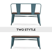Load image into Gallery viewer, Erommy Metal Bench Industrial Mid-Century 2 Person Chair with Wood Seat,Dining Bench with Floor Protector (Blue)
