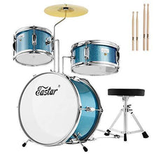 Load image into Gallery viewer, Drum Set Eastar 14 inch Drum Set for Kids, 3-Piece with Adjustable Throne, Cymbal, Pedal & Two Pairs of Drumsticks, Junior Drum Set with Bass Tom Snare Drum, Drum Kit for Beginners, Metallic Sky Blue
