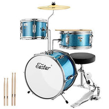 Load image into Gallery viewer, Drum Set Eastar 14 inch Drum Set for Kids, 3-Piece with Adjustable Throne, Cymbal, Pedal & Two Pairs of Drumsticks, Junior Drum Set with Bass Tom Snare Drum, Drum Kit for Beginners, Metallic Sky Blue