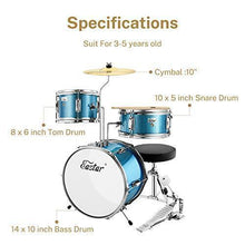 Load image into Gallery viewer, Drum Set Eastar 14 inch Drum Set for Kids, 3-Piece with Adjustable Throne, Cymbal, Pedal & Two Pairs of Drumsticks, Junior Drum Set with Bass Tom Snare Drum, Drum Kit for Beginners, Metallic Sky Blue