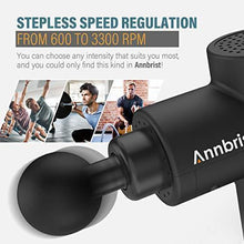 Load image into Gallery viewer, Annbrist Massage Gun Muscle Massager 600-3300 Percussion Deep Tissue Relax Stepless Speed Regulation Electric Quiet Portable Brushless Motor Digital Screen for Workout Pain Relief (Black)