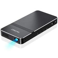 Load image into Gallery viewer, AKASO Mini Projector, Pocket-Sized DLP Portable Projector, 50 ANSI Lumens Video Projector, Support 1080P HDMI Input Built-in Rechargeable Battery Stereo Speakers and Remote Control Movie Projector