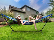 Load image into Gallery viewer, Sorbus® Double Hammock with Steel Stand Two Person Adjustable Hammock Bed - Storage Carrying Case Included (Blue/Green)