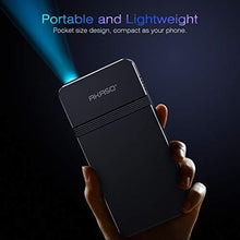 Load image into Gallery viewer, AKASO Mini Projector, Pocket-Sized DLP Portable Projector, 50 ANSI Lumens Video Projector, Support 1080P HDMI Input Built-in Rechargeable Battery Stereo Speakers and Remote Control Movie Projector