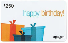 Load image into Gallery viewer, Amazon.com $250 Gift Card in a Black Gift Box (Birthday Presents Card Design)