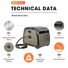 Load image into Gallery viewer, Giraffe Metal Hose Reel Box, Heavy Duty Retractable Garden Hose Reel Hideaway with Crank Handle, 130ft Hose Capacity