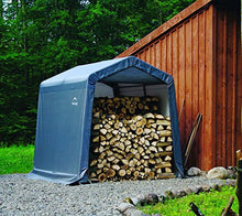 Load image into Gallery viewer, ShelterLogic 6' x 6' Shed-in-a-Box All Season Steel Metal Peak Roof Outdoor Storage Shed with Waterproof Cover and Heavy Duty Reusable Auger Anchors, Grey