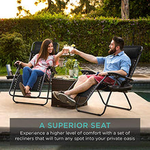 Load image into Gallery viewer, Best Choice Products Set of 2 Adjustable Steel Mesh Zero Gravity Lounge Chair Recliners w/Pillows and Cup Holder Trays, Black