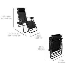 Load image into Gallery viewer, Best Choice Products Set of 2 Adjustable Steel Mesh Zero Gravity Lounge Chair Recliners w/Pillows and Cup Holder Trays, Black