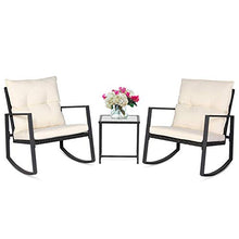 Load image into Gallery viewer, SUNCROWN 3 Piece Outdoor Rocking Bistro Set Black Wicker Furniture Porch Chairs Conversation Sets with Glass Coffee Table,Beige