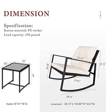 Load image into Gallery viewer, SUNCROWN 3 Piece Outdoor Rocking Bistro Set Black Wicker Furniture Porch Chairs Conversation Sets with Glass Coffee Table,Beige